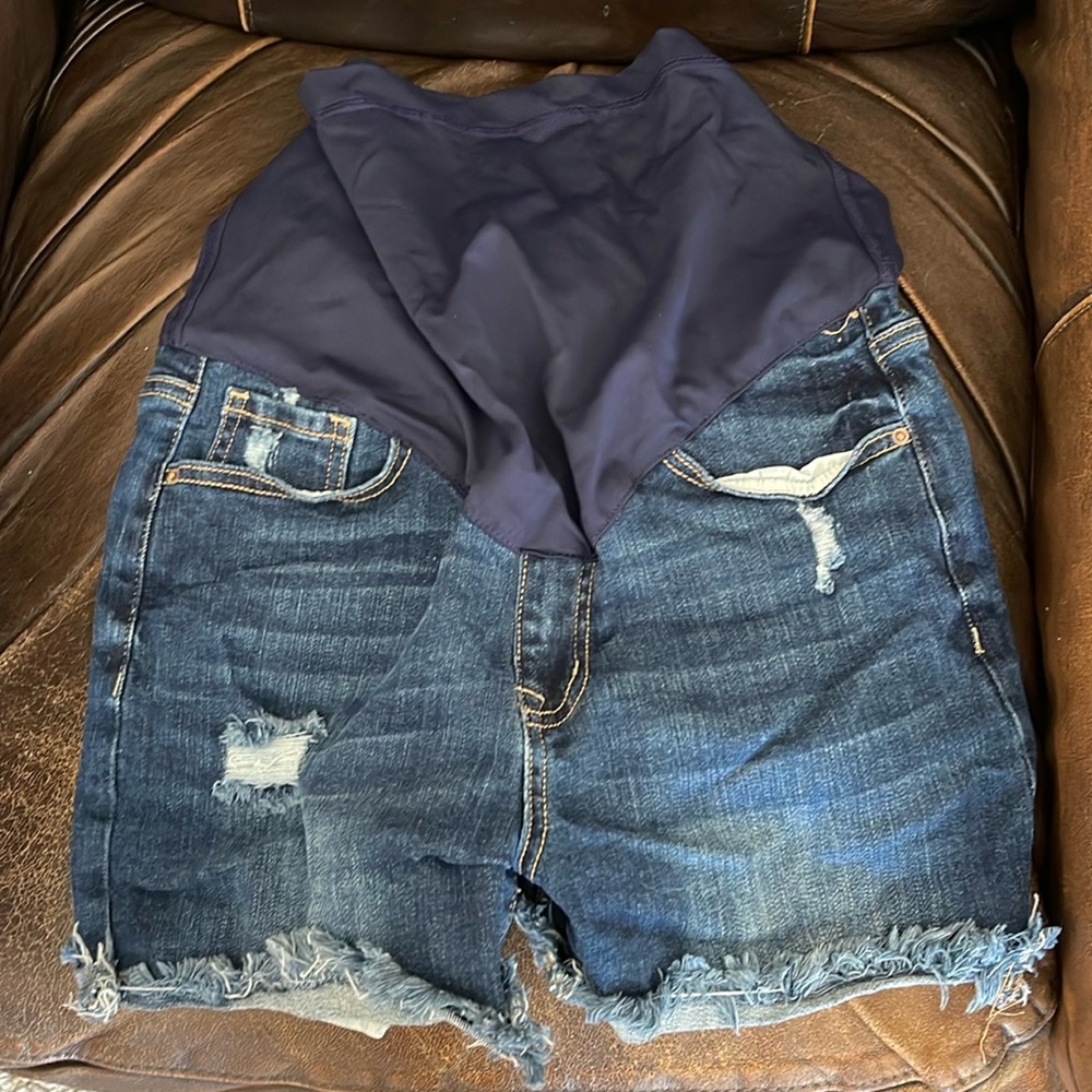 Pink blush maternity jean shorts